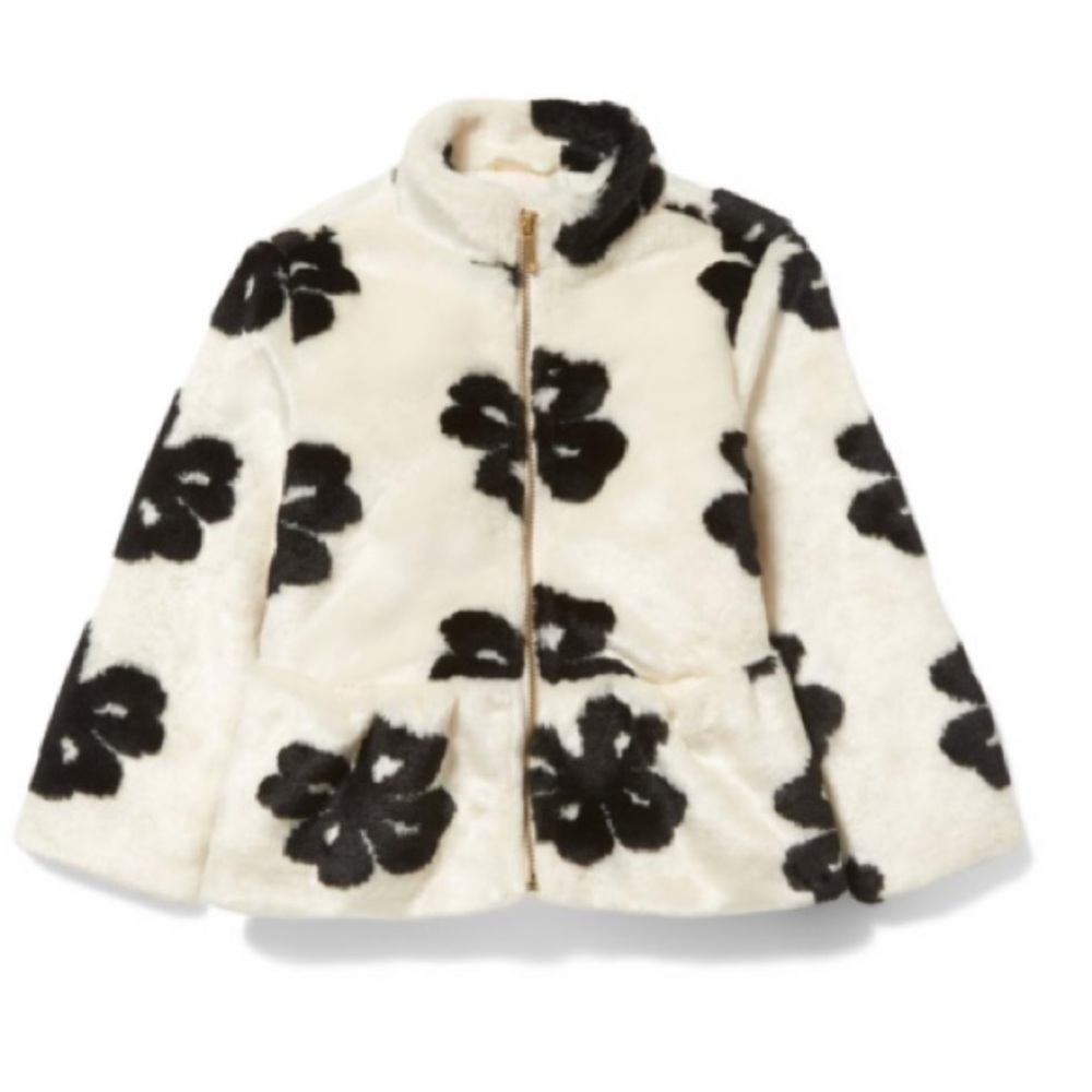 Janie and Jack white faux fur floral coat size 7-8